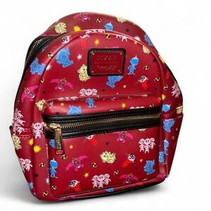 Loungefly Red Kids Backpack with Colorful Characters